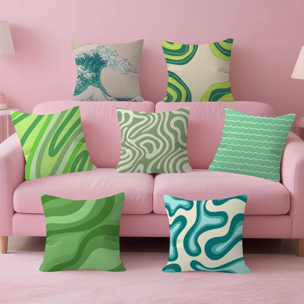 Pillow Cover 20X20 - Green wave pattern Cushion Cover Decorative