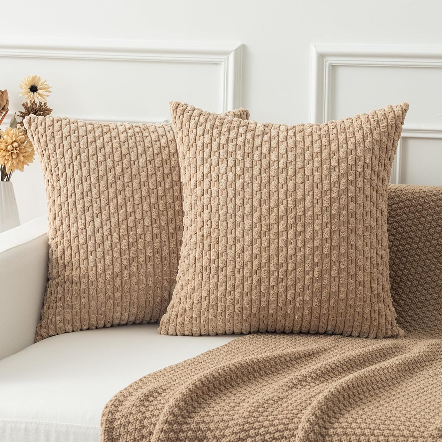 Pillow Cover 20X20 - 40/45/55x55cm Cushion Cover Corduroy Pillowcase Khaki