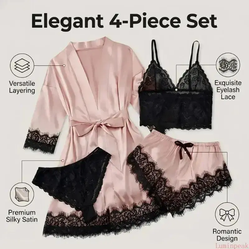 Women's 4-Piece Satin Pajama S - đánh giá và giá Home And Textiles
